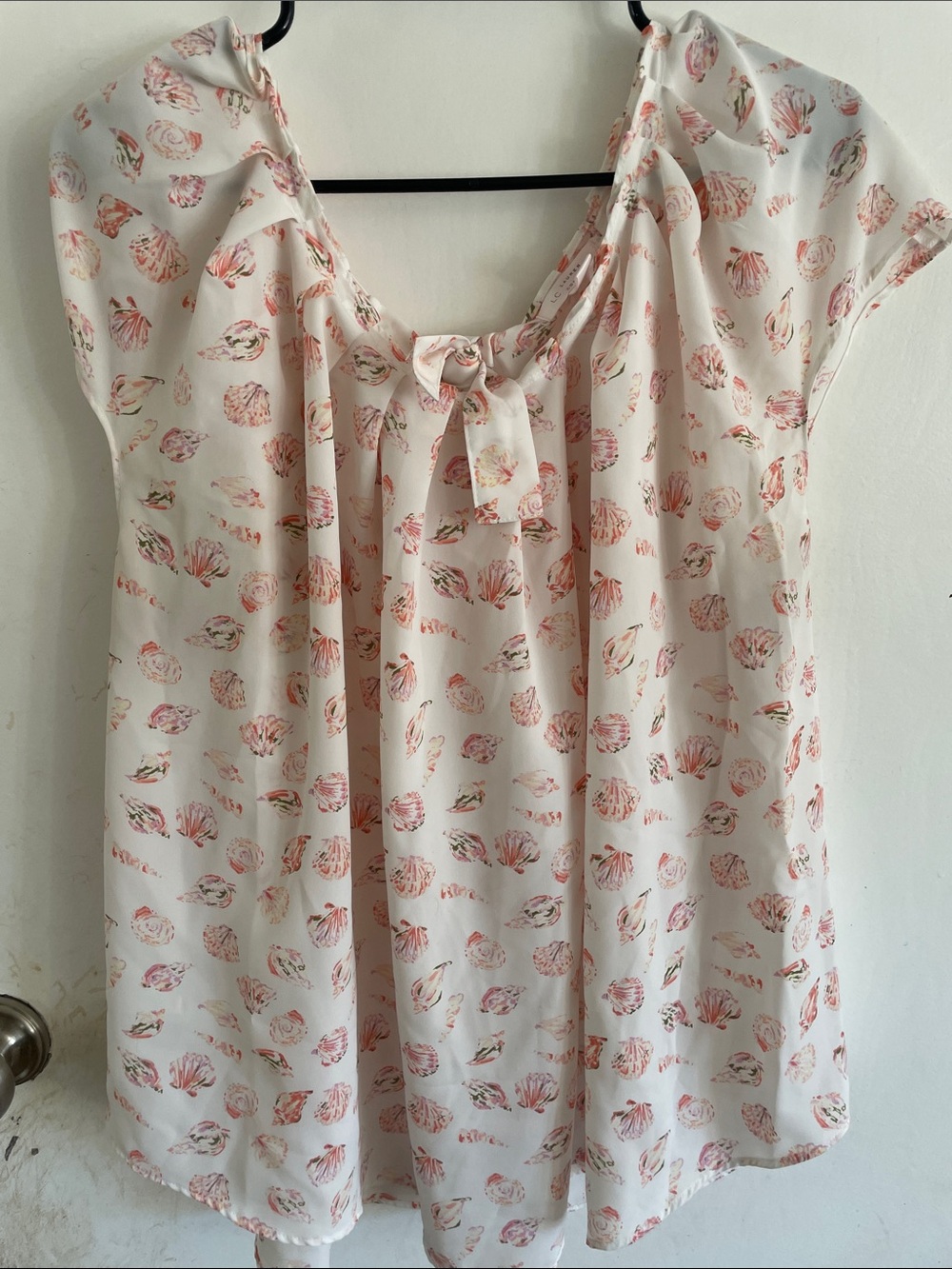LC Lauren Conrad Cream Blouse with Pink Floral Tie-Neck